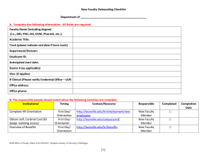 New Faculty Onboarding Checklist  Department of __________________________________________ Faculty Name (including degree)