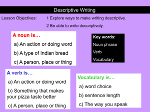 Descriptive Writing A noun is… a) An action or doing word