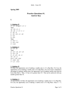 Practice Questions #1. Answer Key Spring 2005