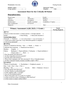 Assessment Sheet for the Critically Ill Patient Biographical data:-