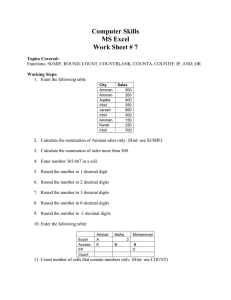 Computer Skills MS Excel Work Sheet # 7