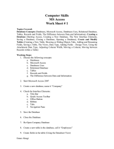 Computer Skills MS Access Work Sheet # 1