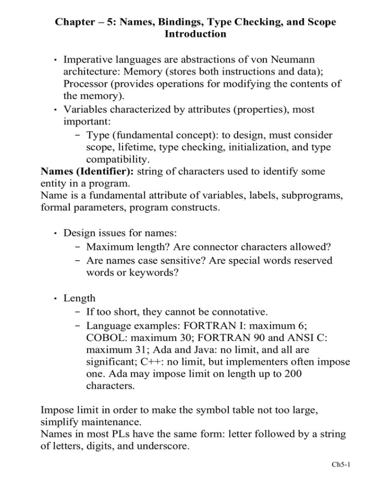 Chapter 5 Names Bindings Type Checking And Scope Introduction