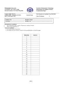 Philadelphia University Faculty of information Technology Department of Computer Science Examination Paper