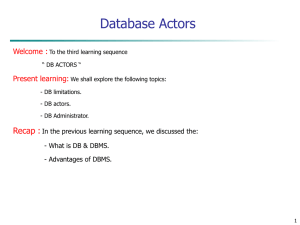 Database Actors Welcome : Present learning: