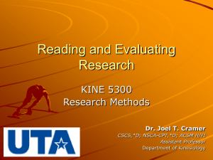 Reading and Evaluating Research KINE 5300 Research Methods