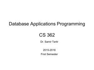 Database Applications Programming CS 362 Dr. Samir Tartir 2015-2016