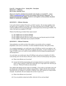 Econ 522 – Economics of Law – Spring 2014 –... Homework 1 – Efficiency Due at noon, Thursday, Feb 6