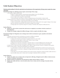 Cells Student Objectives