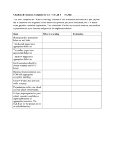 Checklist/Evaluation Template for CS 4413 Lab 3    ... You must complete the “What is working” column of this... lab in order for it to be graded. If the...
