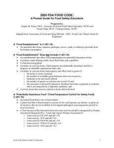 2005 FDA FOOD CODE: A Pocket Guide for Food Safety Educators