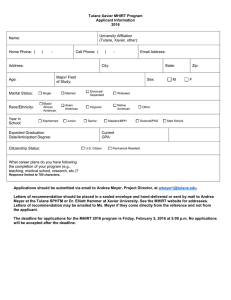 Tulane Xavier MHIRT Program Applicant Information 2016
