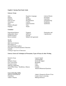English 11 Spring Final Study Guide Literary Terms Style