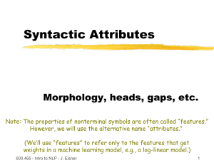 Syntactic Attributes Morphology, heads, gaps, etc.