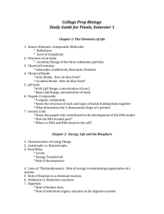 College Prep Biology Study Guide for Finals, Semester 1