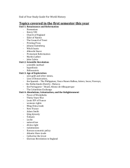 Final Exam Review Sheet 11th Grade Modern World History