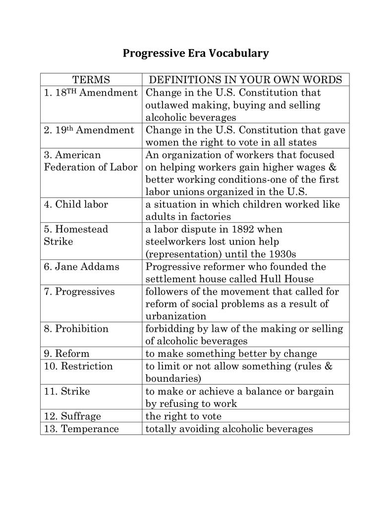 Reforms Of The Progressive Movement Worksheet Answers