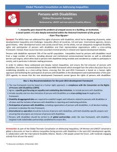 Persons with Disabilities  Online Discussion Synopsis Global Thematic Consultation on Addressing Inequalities