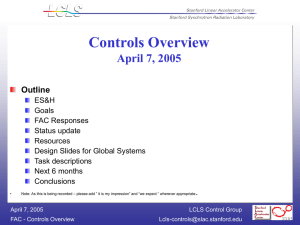 Controls Overview April 7, 2005 Outline