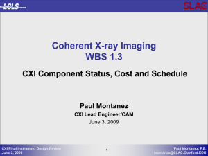 Coherent X-ray Imaging WBS 1.3 CXI Component Status, Cost and Schedule Paul Montanez