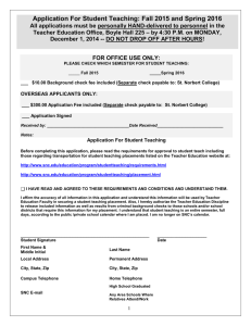 Application For Student Teaching: Fall 2015 and Spring 2016