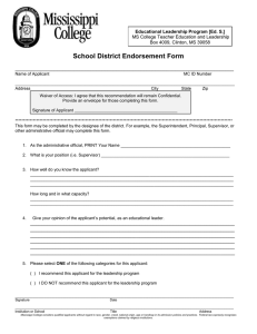 School District Endorsement Form  ______________________________________________________________________________ MS College Teacher Education and Leadership