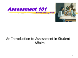 Assessment 101 An Introduction to Assessment in Student Affairs November 27, 2001