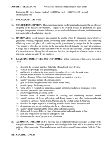 COURSE TITLE: Professional Protocol Three semester hours credit