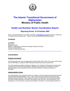 The Islamic Transitional Government of Afghanistan Ministry of Public Health