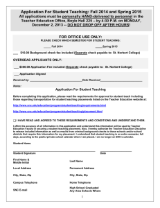 Application For Student Teaching: Fall 2014 and Spring 2015