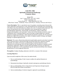 COU/PSY 7508 Spiritually Oriented Psychotherapy 3 Semester Hours