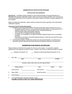 APPLICATION FOR ADMISSION ADMINISTRATOR CERTIFICATION PROGRAM