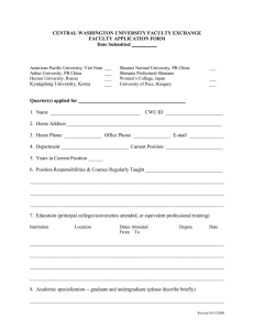 CENTRAL WASHINGTON UNIVERSITY FACULTY EXCHANGE FACULTY APPLICATION FORM Date Submitted