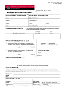 EQUIPMENT LOAN AGREEMENT  Agreement No. (leave blank) LENDING AGENCY OR INDIVIDUAL