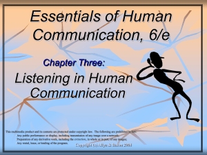 Essentials of Human Communication, 6/e Listening in Human Communication