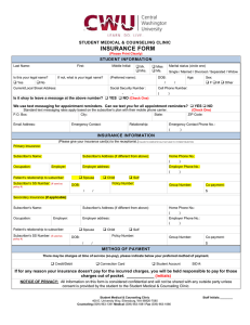 INSURANCE FORM STUDENT MEDICAL &amp; COUNSELING CLINIC STUDENT INFORMATION 