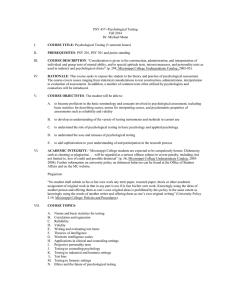 PSY 437--Psychological Testing Fall 2014 Dr. Michael Mann