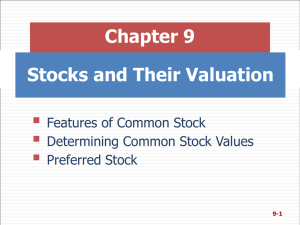  Chapter 9 Stocks and Their Valuation Features of Common Stock
