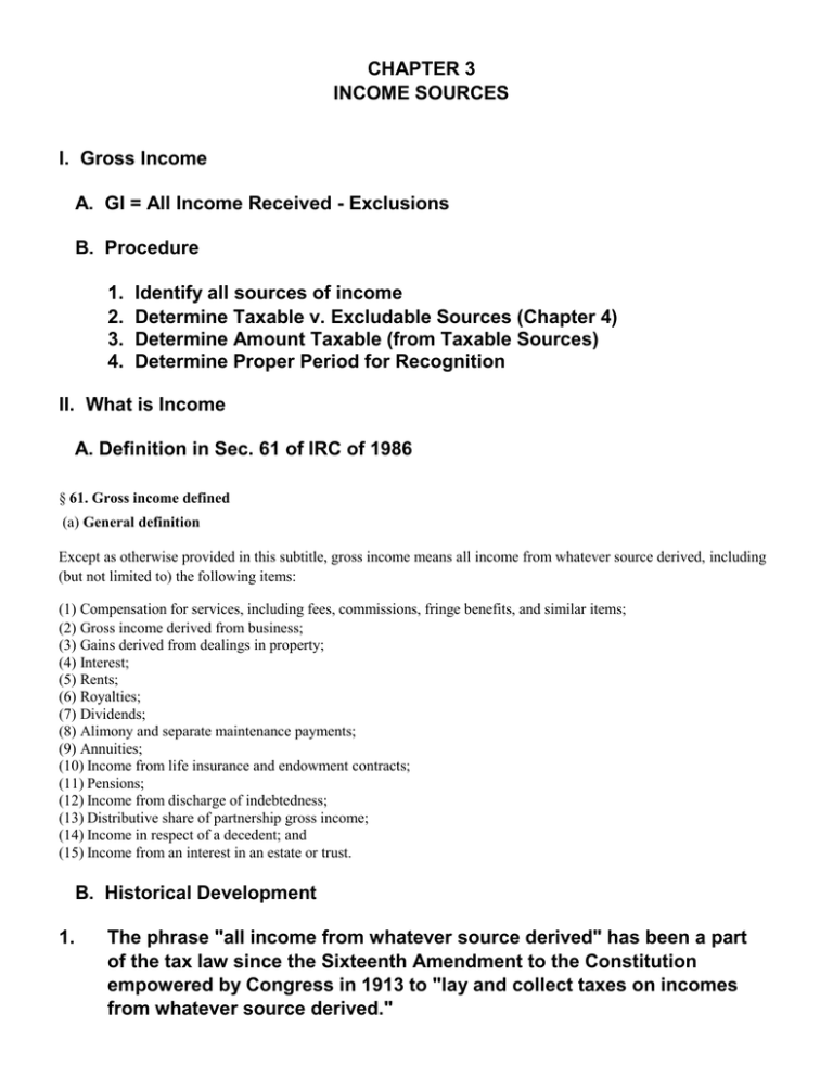 CHAPTER 3 INCOME SOURCES I Gross Income