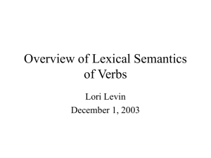 Overview of Lexical Semantics of Verbs Lori Levin December 1, 2003