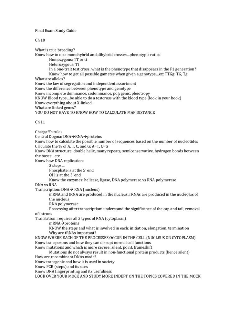 Final Exam Study Guide Ch 10 What Is True Breeding 