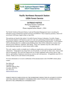 Pacific Northwest Research Station USDA Forest Service OUTREACH NOTICE