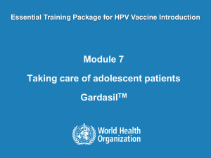 Module 7 Taking care of adolescent patients Gardasil