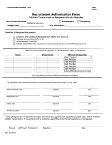 Recruitment Authorization Form  Full-time Tenure-track or Temporary Faculty Searches