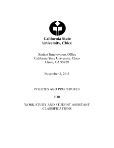Student Employment Office California State University, Chico Chico, CA 95929