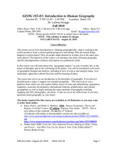 GEOG 102-03: Introduction to Human Geography Fall 2010 Dr. LaDona Knigge