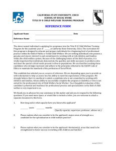 REFERENCE FORM CALIFORNIA STATE UNIVERSITY, CHICO SCHOOL OF SOCIAL WORK