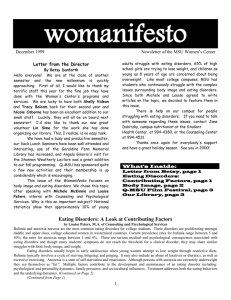 December 1999 Newsletter of the MSU Women’s Center Letter from the Director