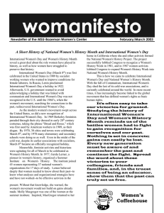 womanifesto  A Short History of National Women's History Month and International... Newsletter of the MSU-Bozeman Women’s Center     ...