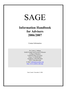 SAGE  Information Handbook for Advisers